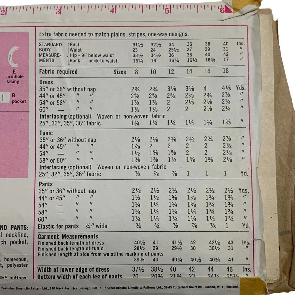 Vintage 70s Simplicity 9461 Pattern Misses 8-18 Mod Dress Tunic Pants Uncut
